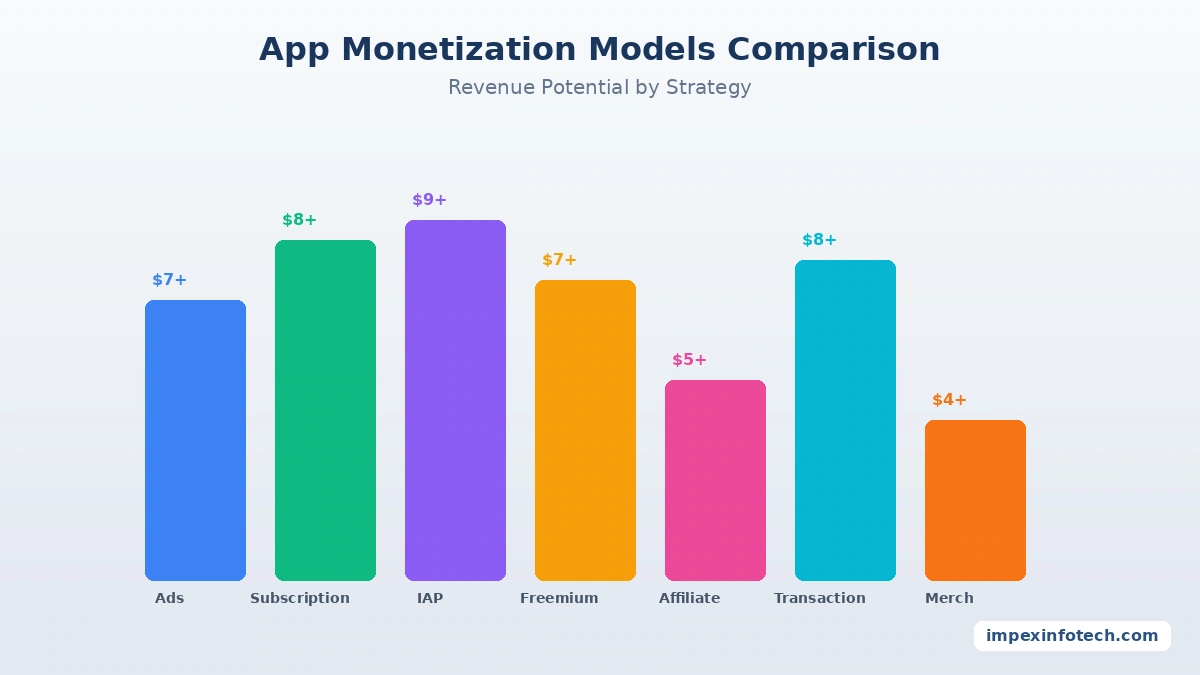App Monetization Models Comparison Chart 2026 - Revenue Potential by Strategy
